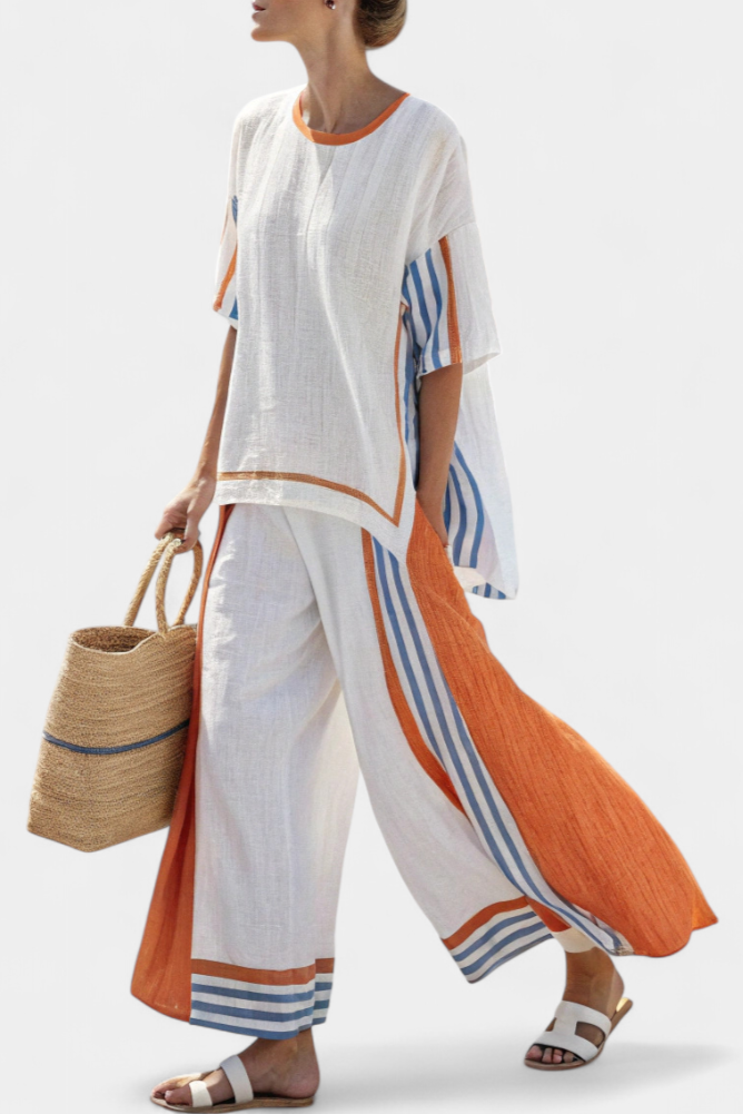 Thorneil | Comfortable Wide-Leg Striped Pants & Linen Top
